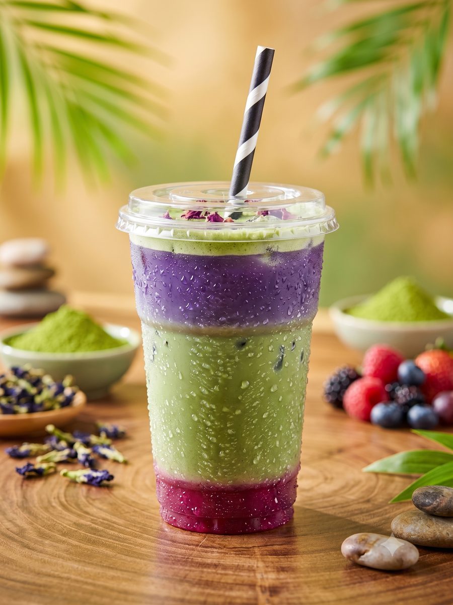 Purple Matcha Latte jéggel és eperrel